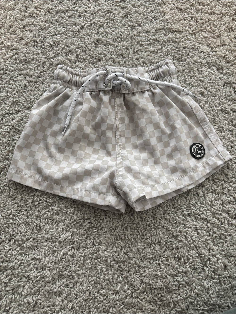 Kids Beige Check Swim Trunks